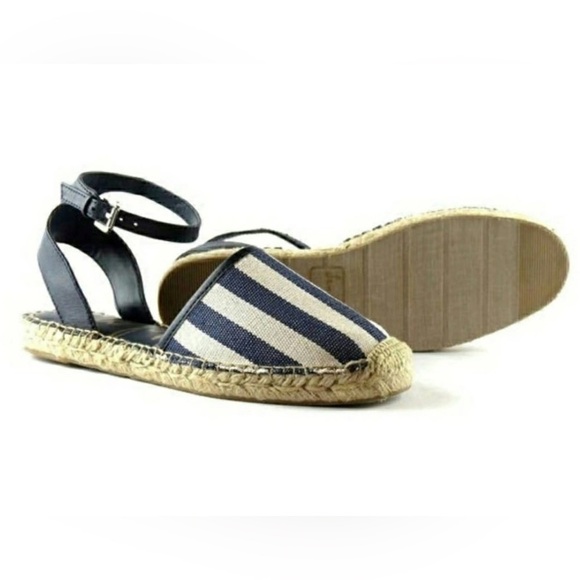 Sam Edelman Vivian Navy Leather Striped Flat Espadrilles Size 8.5 - Picture 1 of 11